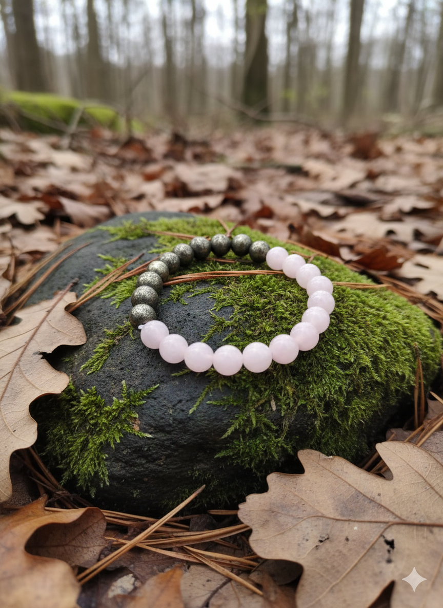 Rose Quartz + Natural Pyrite Bracelet