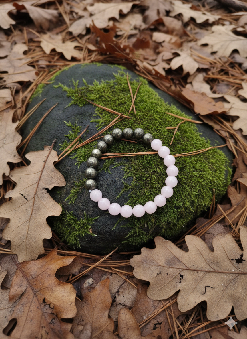 Rose Quartz + Natural Pyrite Bracelet